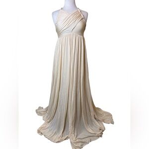 Rachel Zoe Dress Maxi Size M Ivory Greek Goddess Plated Tassels